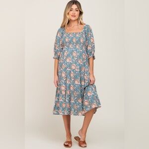 Pinkblush floral smocked top midi dress nwot